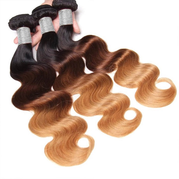 GeetaHair Ombre Blonde Body Wave Human Hair 3 Bundles With 4x4 Lace Closure 100% Human Hair Extension Weaves