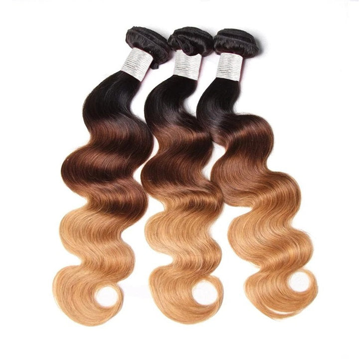 GeetaHair Ombre Blonde Body Wave Human Hair 3 Bundles With 4x4 Lace Closure 100% Human Hair Extension Weaves
