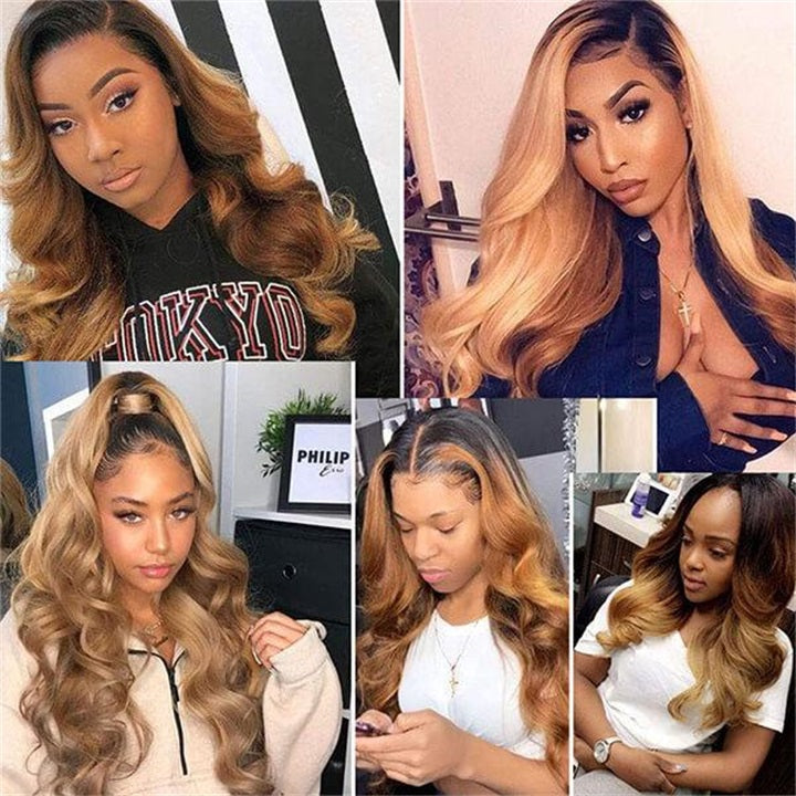 GeetaHair Ombre Blonde Straight/Body Wave 3 Bundles With 4x4 Lace Closure Unprocessed 100% Real Human Hair Extensions