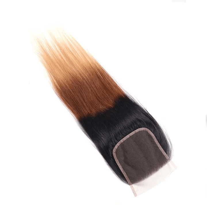 GeetaHair Ombre Blonde Straight Human Hair 3 Bundles With 4x4 Lace Closure 100% Human Hair Extension Weaves