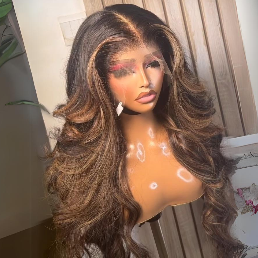 Ombre Brown Highlight 13x4 Body Wave Lace Front Human Hair Wigs Brown with Black Colored Wig Pre plucked