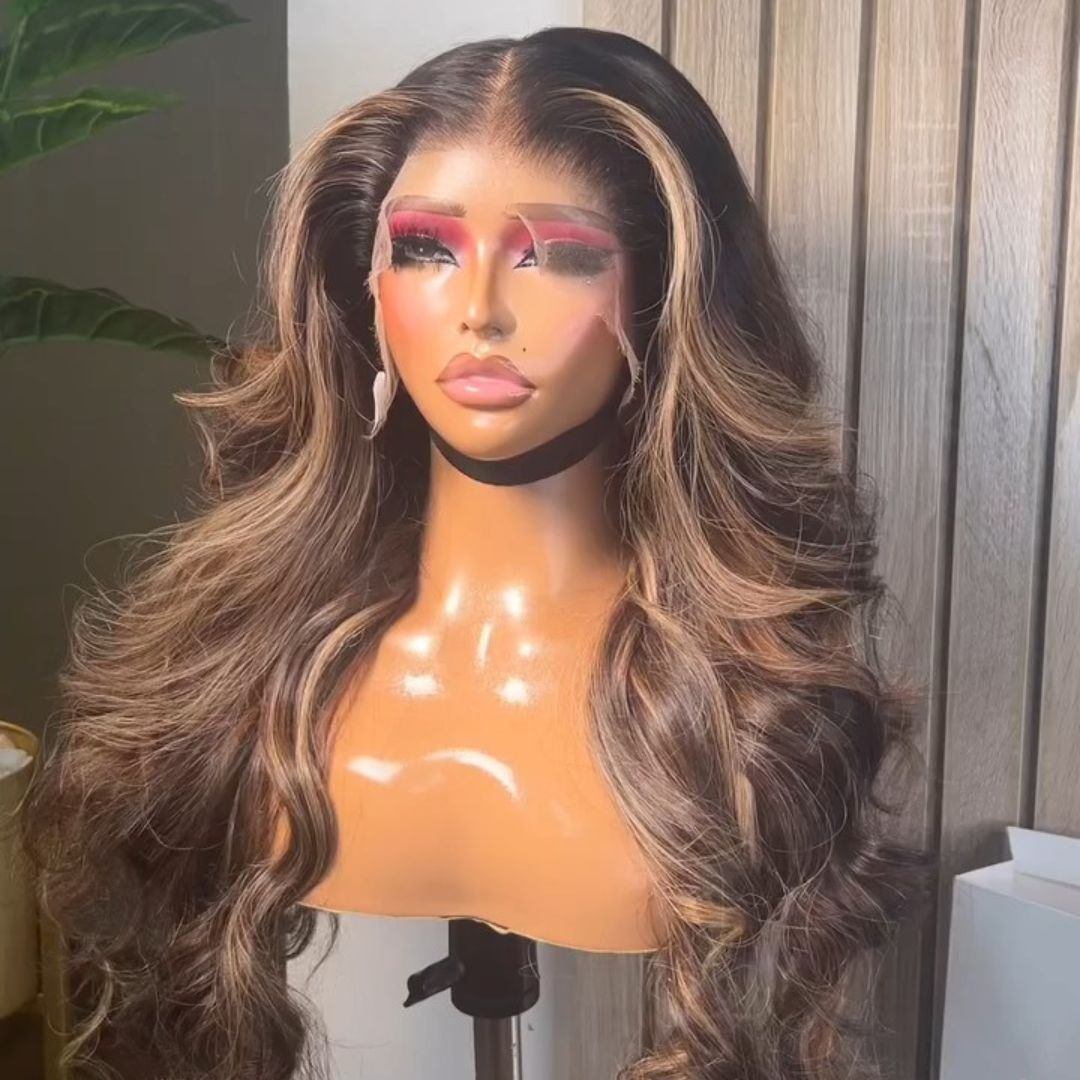 Ombre Brown Highlight 13x4 Body Wave Lace Front Human Hair Wigs Brown with Black Colored Wig Pre plucked
