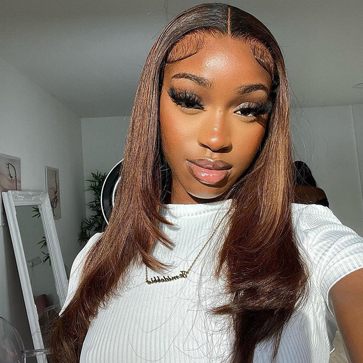 Ombre Brown 13x4/4x4 Hd Transparent Layered Straight Wig Pre Plucked Natural Hairline Human Hair Wigs