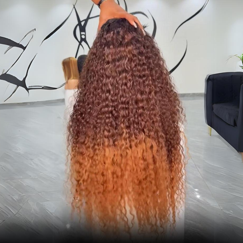 Ombre Brown Curly Lace Front Wigs Human Hair Pre Plucked Deep Curly Wave 13x4 HD Lace Frontal Wigs