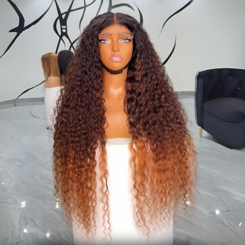 Ombre Brown Curly Lace Front Wigs Human Hair Pre Plucked Deep Curly Wave 13x4 HD Lace Frontal Wigs