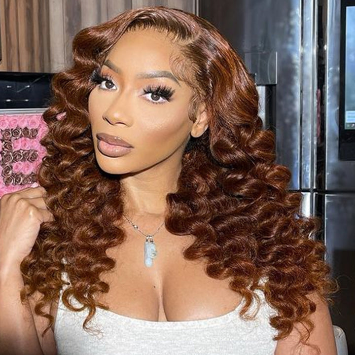 Ombre Brown Loose Deep Wave Lace Front Wig Colored Glueless HD Lace Human Hair Wigs