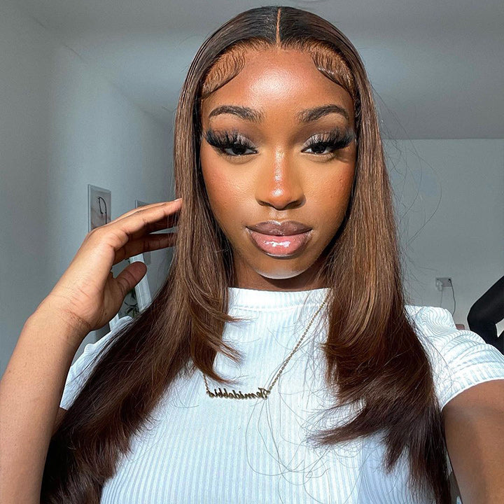 Ombre Brown 13x4/4x4 Hd Transparent Layered Straight Wig Pre Plucked Natural Hairline Human Hair Wigs