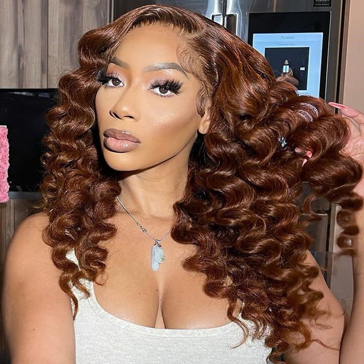 Ombre Brown Loose Deep Wave Lace Front Wig Colored Glueless HD Lace Human Hair Wigs