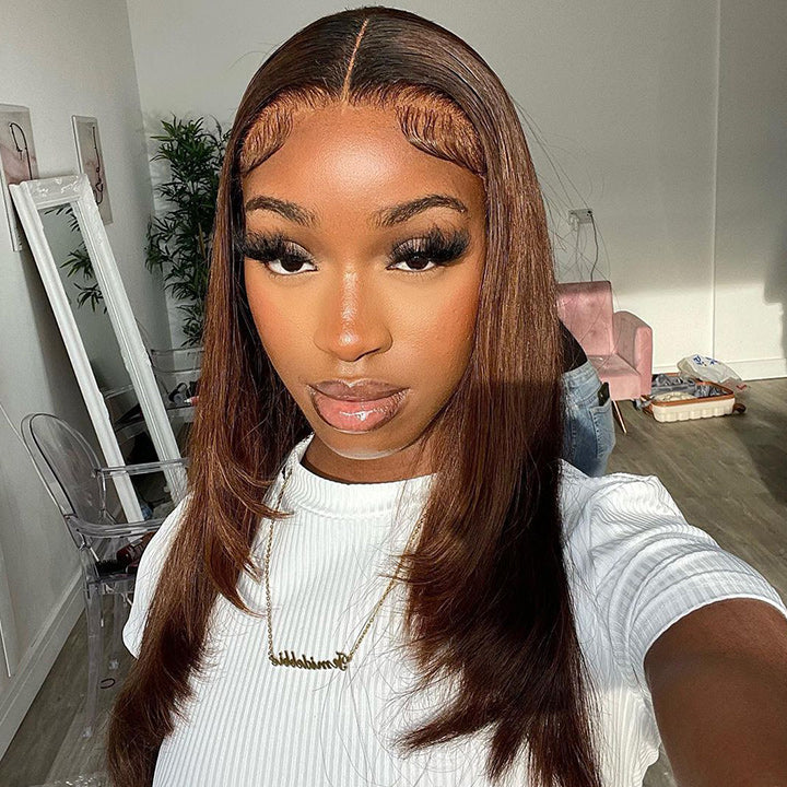Ombre Brown 13x4/4x4 Hd Transparent Layered Straight Wig Pre Plucked Natural Hairline Human Hair Wigs