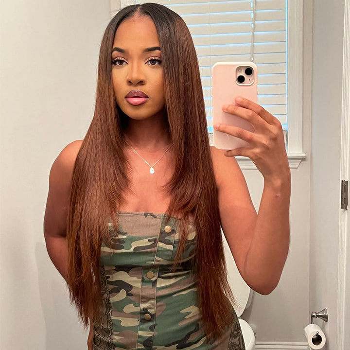 Ombre Brown Straight Layered Lace Front Wig 13x4/4x4 HD Lace Chocolate Brown Butterfly Haircut Human Hair Wigs-Geeta Hair