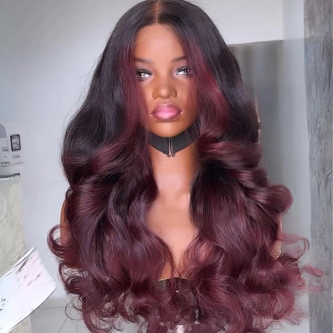 Ombre Burgundy Lace Front Wig Body Wave 13x4 99J Colored Glueless Wigs Pre Plecked -Geeta Hair