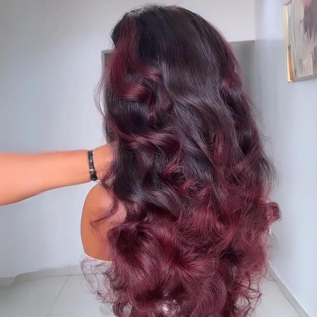 Ombre Burgundy Lace Front Wig Body Wave 13x4 99J Colored Glueless Wigs Pre Plecked -Geeta Hair