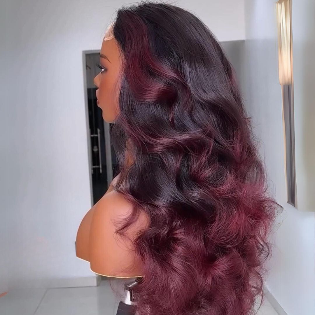 Ombre Burgundy Lace Front Wig Body Wave 13x4 99J Colored Glueless Wigs Pre Plecked -Geeta Hair