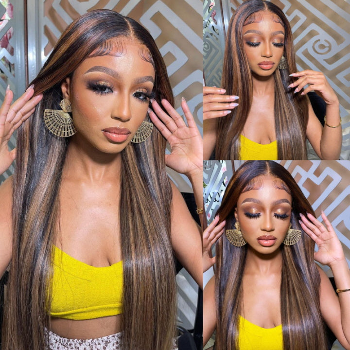 Ombre Highlight Lace Front Wig Human Hair 13x4 Glueless Deep Wave HD Lace Wigs Pre Plucked