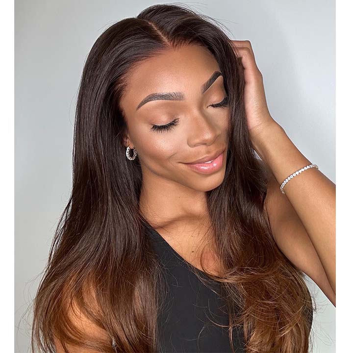 Pre Bleached Knots Wear and Go Straight Wigs 13x4 HD Lace Front Wig Human Hair Ombre Colored Wig 180% Density