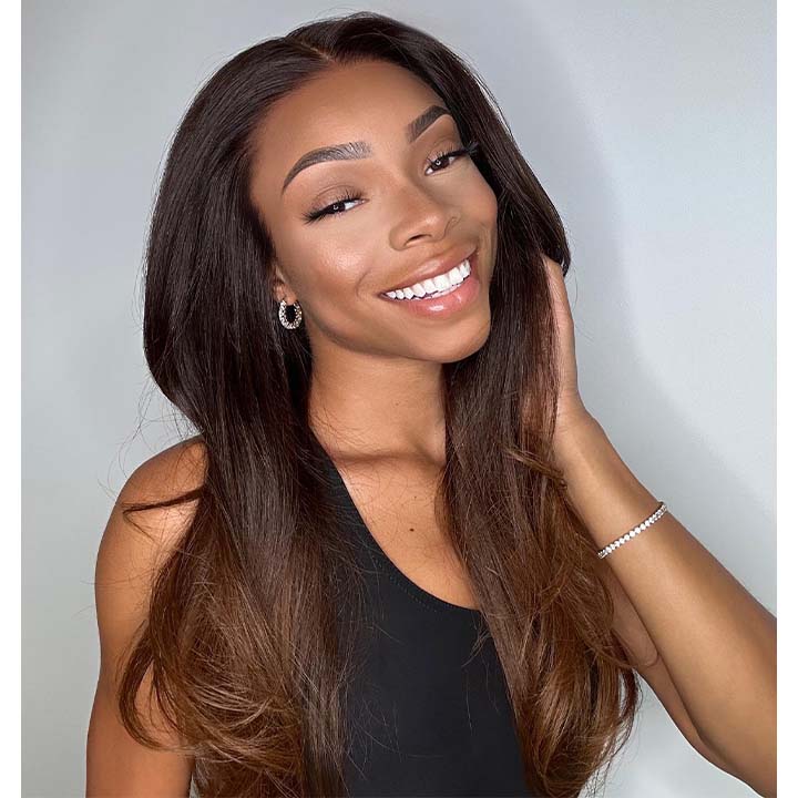 Pre Bleached Knots Wear and Go Straight Wigs 13x4 HD Lace Front Wig Human Hair Ombre Colored Wig 180% Density