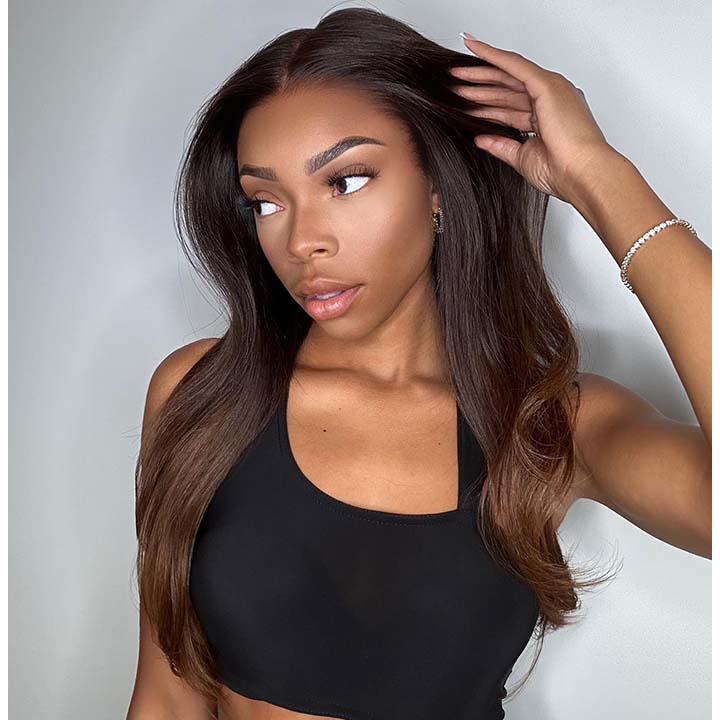 Pre Bleached Knots Wear and Go Straight Wigs 13x4 HD Lace Front Wig Human Hair Ombre Colored Wig 180% Density