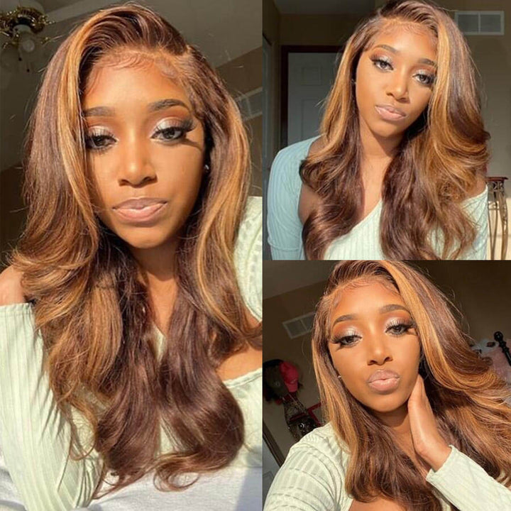 13x4 Lace Front Wigs Curly Hair / Blonde Highlight Wig Pre Plucked With Baby Hair 100% Virgin Human Hair Wig -Geeta Hair