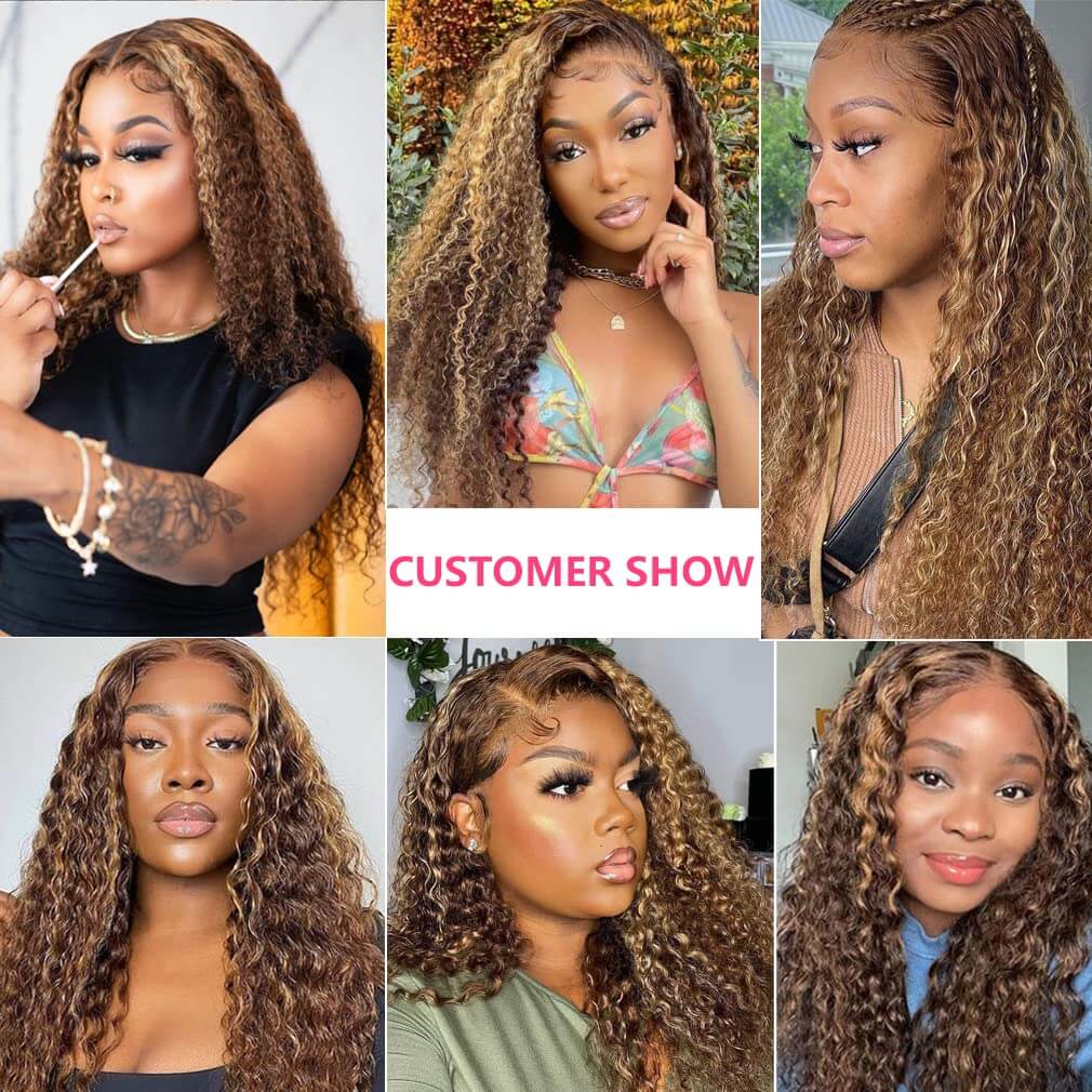 Curly Hair Highlights Wig 13x4 HD Lace Frontal/4x4 Lace Closure Glueless Wig Ombre Human Hair Wigs-Geeta Hair