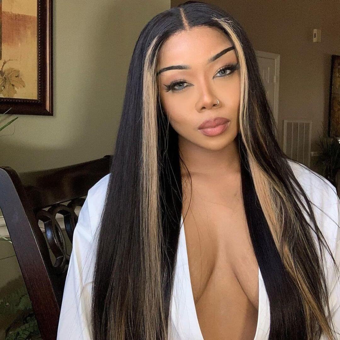 Highlight Ombre TL/27 Skunk Stripe Bone Straight Hair Wig 13x4 HD Lace Front Human Hair Wigs Pre Plucked Glueless Wig-Geeta Hair