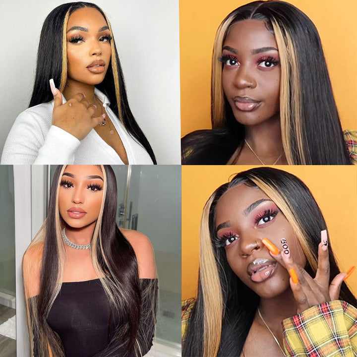 Highlight Ombre TL/27 Skunk Stripe Bone Straight Hair Wig 13x4 HD Lace Front Human Hair Wigs Pre Plucked Glueless Wig-Geeta Hair