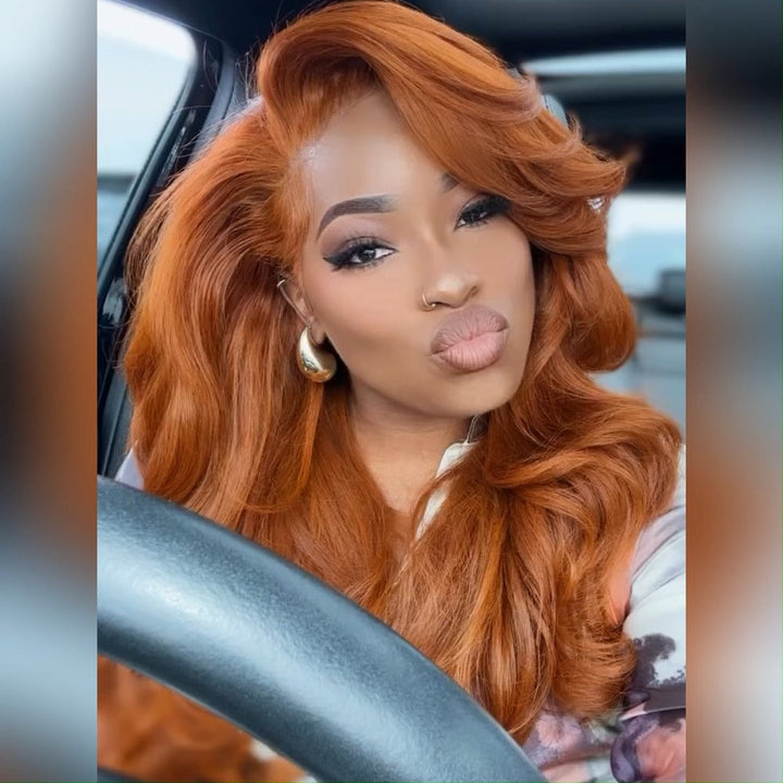 Orange Ginger 13x4 Lace Front Wigs Body Wave HD Lace Human Wigs Pre Plucked 180% Density
