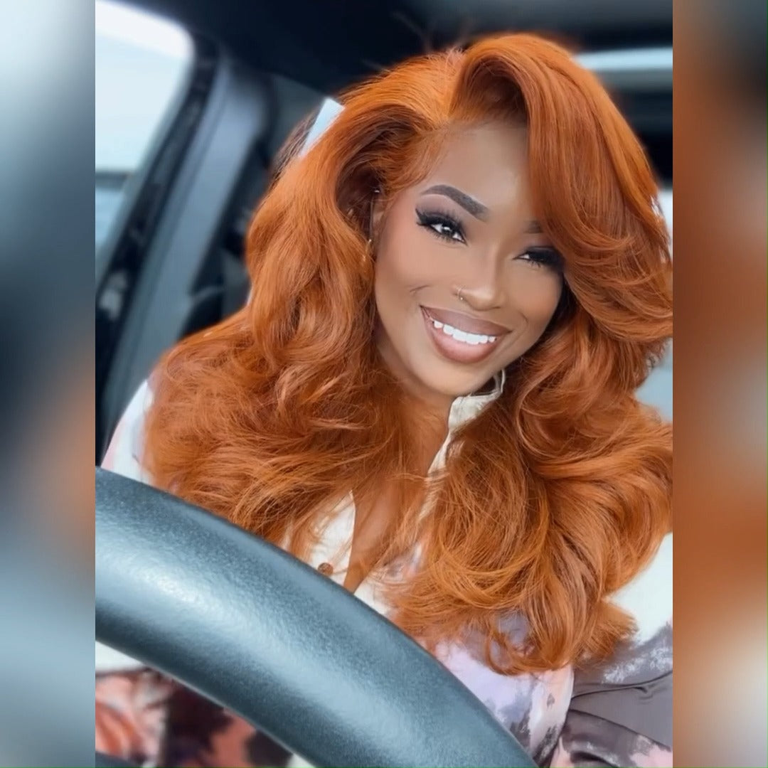Orange Ginger 13x4 Lace Front Wigs Body Wave HD Lace Human Wigs Pre Plucked 180% Density