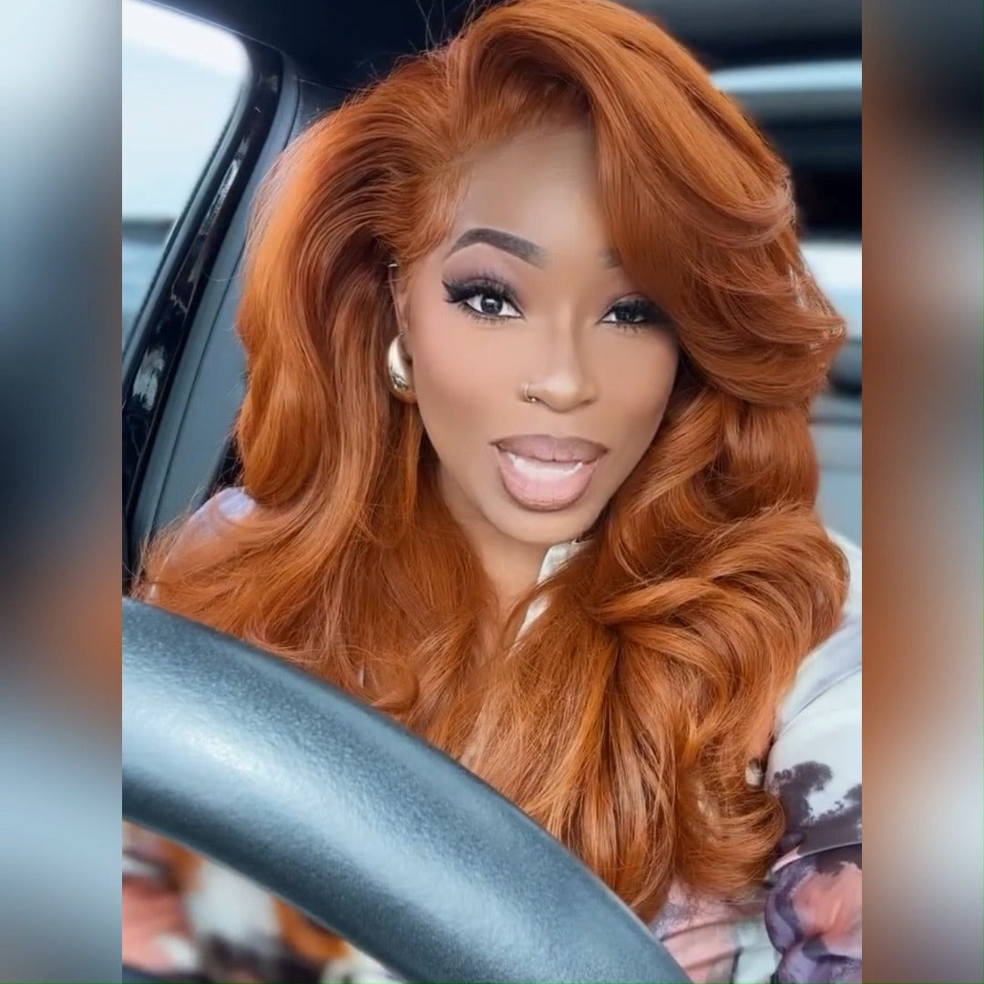 Orange Ginger 13x4 Lace Front Wigs Body Wave HD Lace Human Wigs Pre Plucked 180% Density