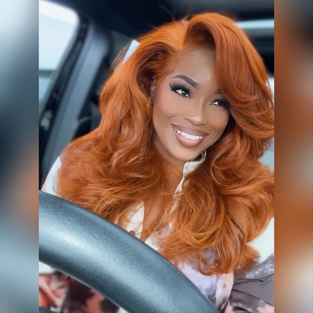 Orange Ginger 13x4 Lace Front Wigs Body Wave HD Lace Human Wigs Pre Plucked 180% Density