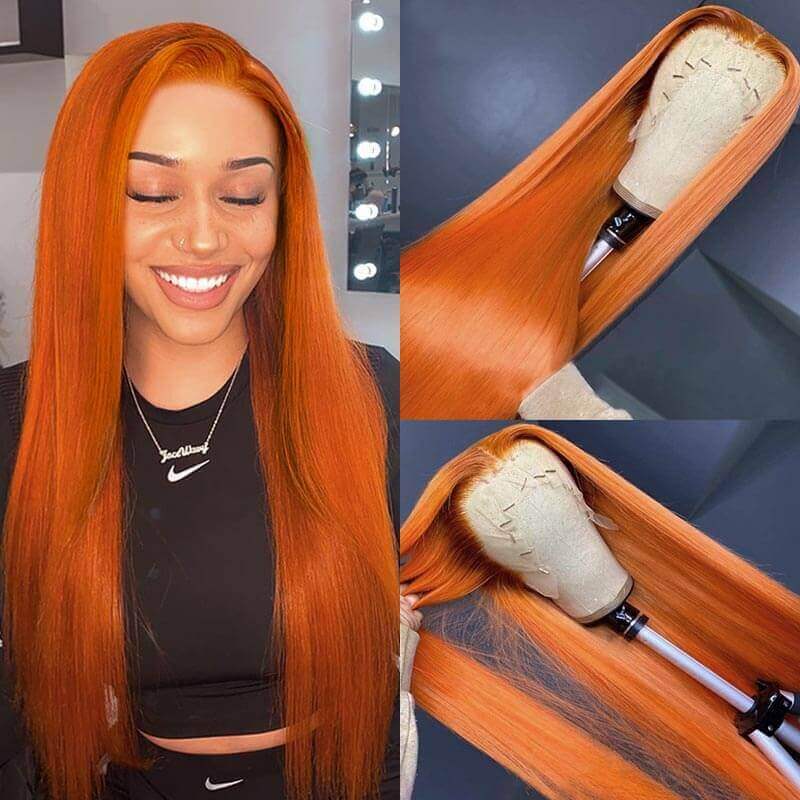 Ginger Color HD Lace Wig Glueless 13x4 Lace Front Wig Straight Hair 4x4 Lace Closure Wig 150% & 180% Density 100% Human Hair Wig-Geeta Hair