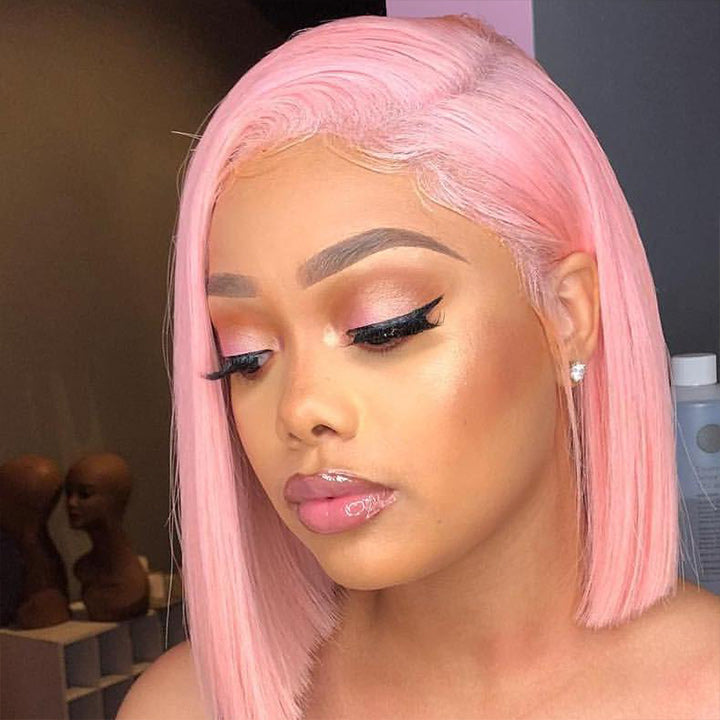 613 Blonde/Pink 13x4 Short Bob Lace Front Wig Straight Hair Undetectable Lace Wig Pre Plucked With Baby Hair Natural Hairline Glueless Wig-Geeta Hair