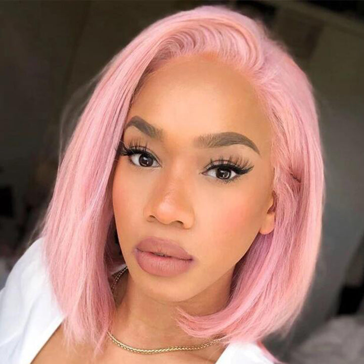 613 Blonde/Pink 13x4 Short Bob Lace Front Wig Straight Hair Undetectable Lace Wig Pre Plucked With Baby Hair Natural Hairline Glueless Wig-Geeta Hair