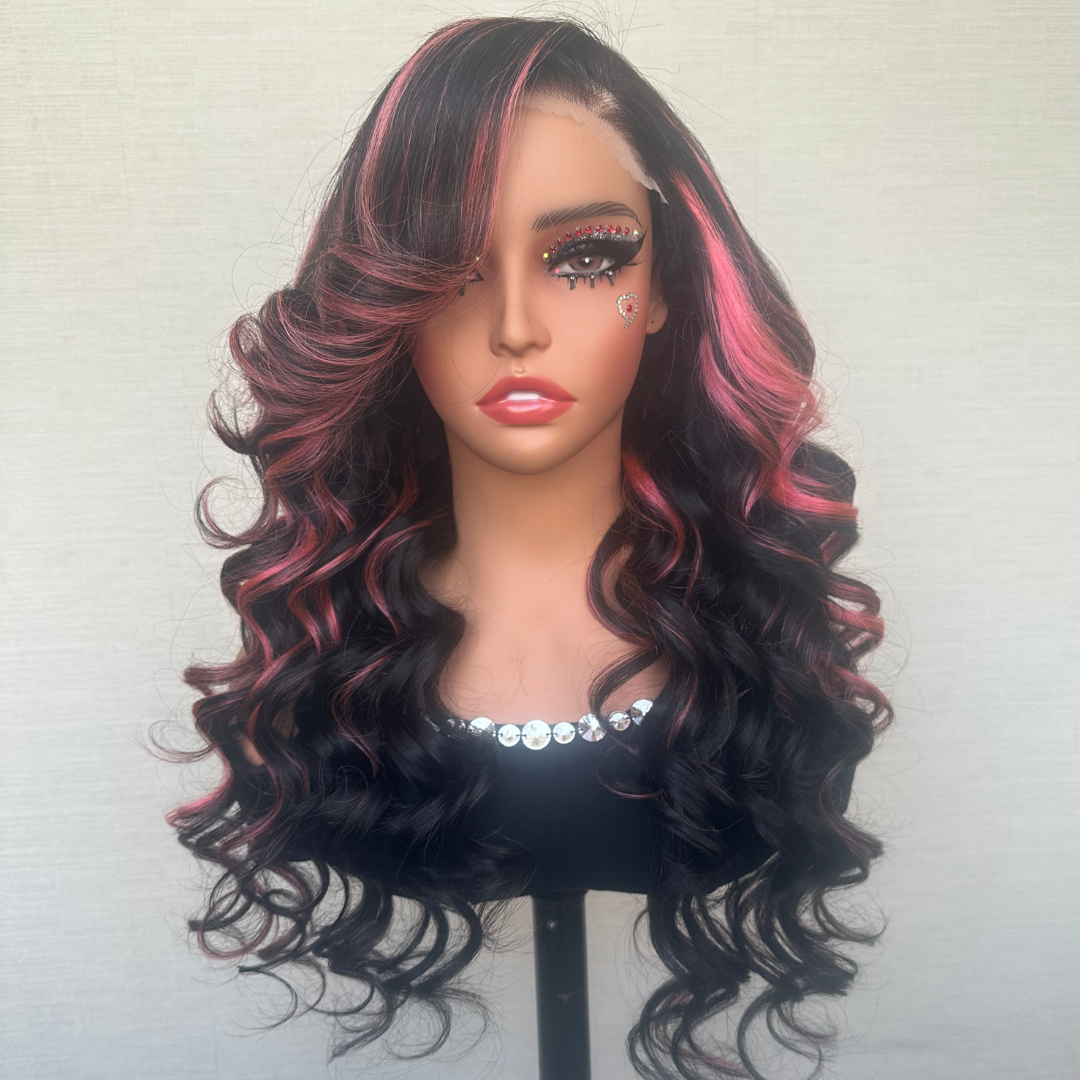 Pink Highlight Colored Lace Front Human Hair Wig Glueless Loose Wave Pre Plucked 13x4 HD Transparent Lace Frontal Wigs For Women