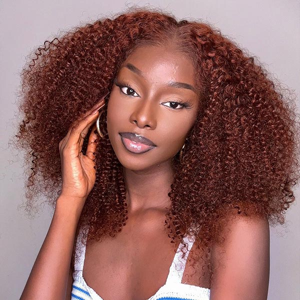 Bogo Sale: $189= 16" Reddish Brown Curly Wig + 16" Straight Bangs Wig