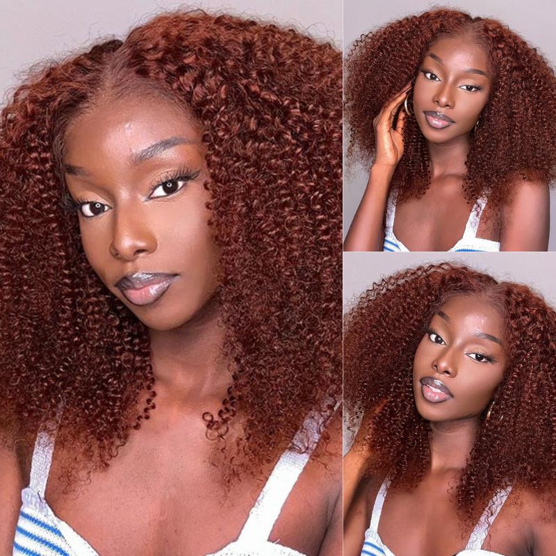 Bogo Sale: $189= 16" Reddish Brown Curly Wig + 16" Straight Bangs Wig