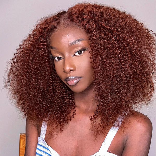 Bogo Sale: $189= 16" Reddish Brown Curly Wig + 16" Straight Bangs Wig