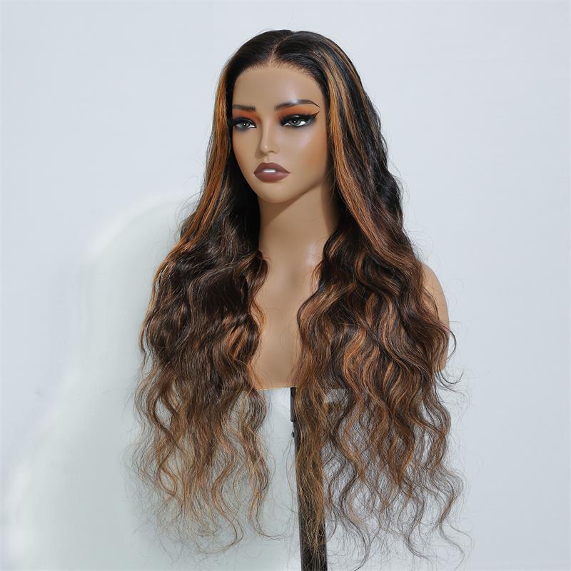 Pre Bleached Knots Highlight Brown Body Wave Wig Ombre FP1B/27 13x4 Lace Front Human Hair Wigs