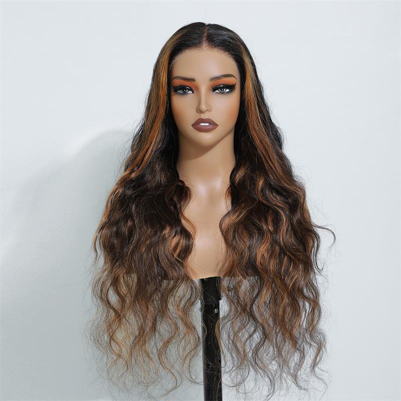 Pre Bleached Knots Highlight Brown Body Wave Wig Ombre FP1B/27 13x4 Lace Front Human Hair Wigs