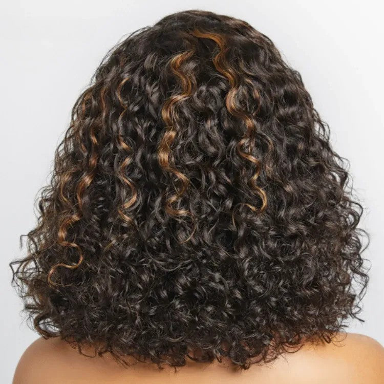 Pre Bleached Knots Highlight Curly Bob Wig Human Hair Pre Plucked C Shape Lace Wig 180% Density