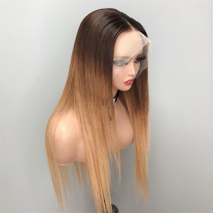 Pre Bleached Knots Ombre Straight T1B/4/27 Lace Front Wig 13x4 HD Lace Frontal Wigs 180% Density-Geeta hair