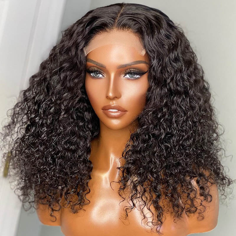Pre Bleached Knots Short Curly Human Hair Wigs 13x4 HD Glueless Wig Pre Blucked 180% Density