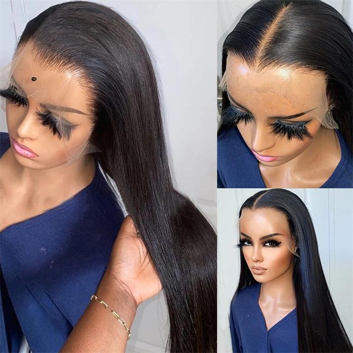 $199=30inch Pre Bleached 13x6 Straight Lace Front Wigs Human Hair 180% Density HD Transparent Glueless Wigs No Code Needed