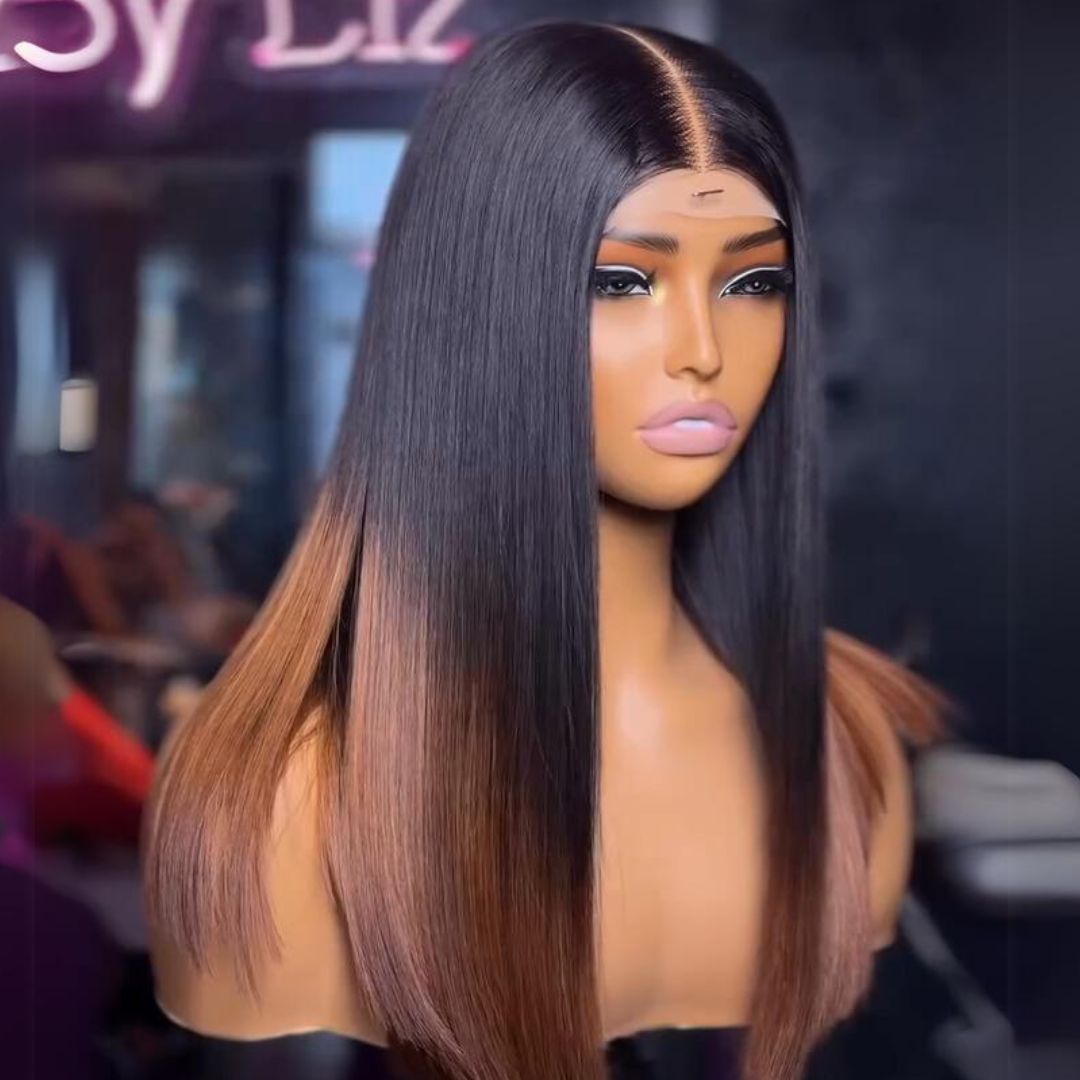 1B/Brown Glueless Wigs Short Bob Straight 4x6 Pre Cut Lace Wigs Pre- plucked T1B/27 Lace Front Wigs