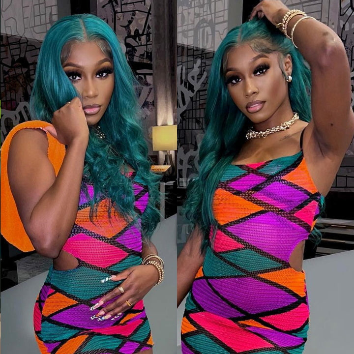 Funky Colored Wigs | Emerald Green Straight 4x4/13x4 Lace Closure/Frontal Wig Pre plucked with Baby Hair HD Transaparent Lace Wigs