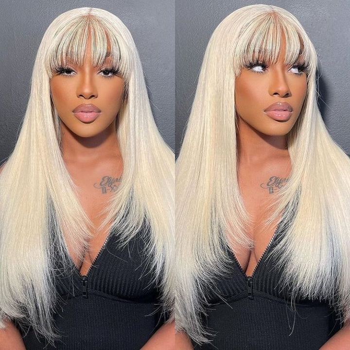 Put On&Go Layered Straight Glueless 5x5 HD Lace Wig With bangs Easy to Wear Human Hair Wigs 180% Density-Geeta Hair