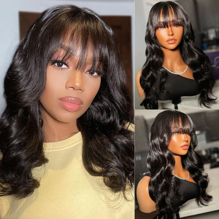 Put On&Go Body Wave Glueless 5x5 HD Lace Wig With bangs Easy to Wear Lace Human Hair Wigs-GeetaHair