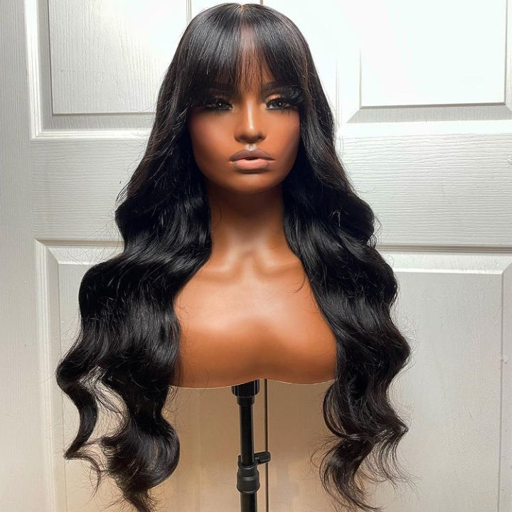 Put On&Go Body Wave Glueless 5x5 HD Lace Wig With bangs Easy to Wear Lace Human Hair Wigs-GeetaHair