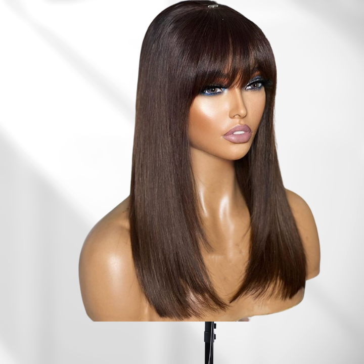 Put On&Go Brown Straight Glueless 5x5 HD Lace Wig With bangs Easy to Wear Lace Human Hair Wigs-GeetaHair