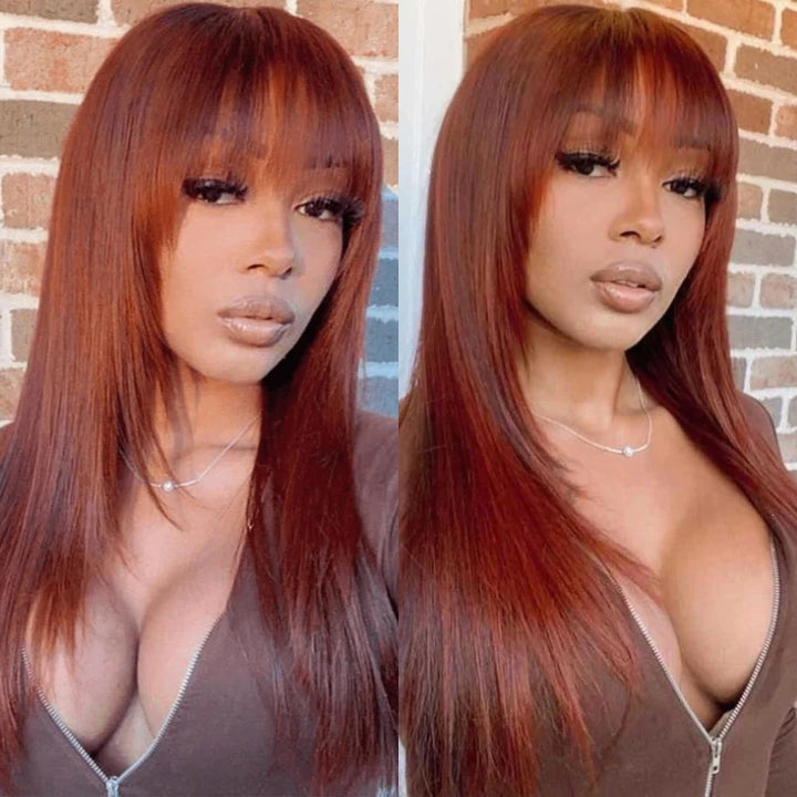 Put On&Go Layered Straight Glueless 5x5 HD Lace Wig With bangs Easy to Wear Human Hair Wigs 180% Density-Geeta Hair