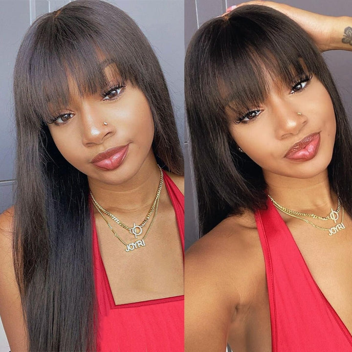 Glueless Straight 5x5 HD Lace Wig With bangs Easy to Wear Human Hair Wigs 180% Density-Geeta Hair